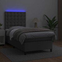 vidaXL Boxspringbett mit Matratze &amp; LED Grau 90x190 cm Kunstleder