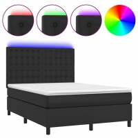 WOWONA Boxspringbett mit Matratze &amp; LED Schwarz 140x200 cm Kunstleder