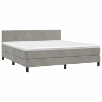 WOWONA Boxspringbett mit Matratze &amp; LED Hellgrau 180x200 cm Samt