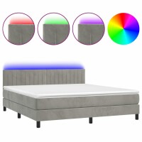 vidaXL Boxspringbett mit Matratze &amp; LED Hellgrau 180x200 cm Samt