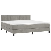 vidaXL Boxspringbett mit Matratze &amp; LED Hellgrau 180x200 cm Samt