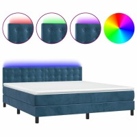 vidaXL Boxspringbett mit Matratze &amp; LED Dunkelblau 180x200 cm Samt