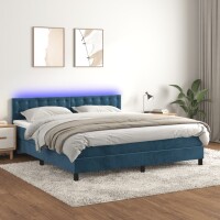 vidaXL Boxspringbett mit Matratze &amp; LED Dunkelblau 180x200 cm Samt