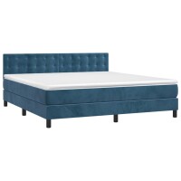 vidaXL Boxspringbett mit Matratze &amp; LED Dunkelblau 180x200 cm Samt