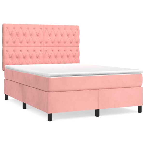 vidaXL Boxspringbett mit Matratze Rosa 140x200 cm Samt