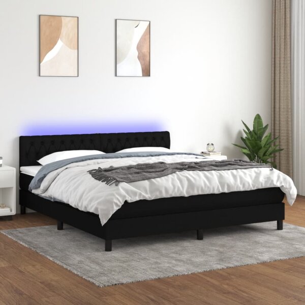 vidaXL Boxspringbett mit Matratze &amp; LED Schwarz 180x200 cm Stoff