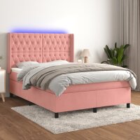 vidaXL Boxspringbett mit Matratze &amp; LED Rosa 140x200 cm Samt