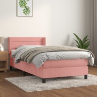 vidaXL Boxspringbett mit Matratze Rosa 90x200 cm Samt