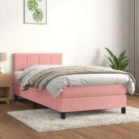 vidaXL Boxspringbett mit Matratze Rosa 90x200 cm Samt