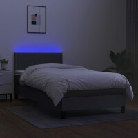 vidaXL Boxspringbett mit Matratze &amp; LED Dunkelgrau 90x190 cm Stoff