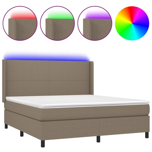 vidaXL Boxspringbett mit Matratze &amp; LED Taupe 180x200 cm Stoff