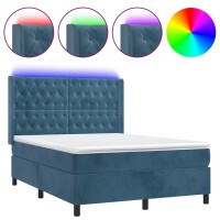 vidaXL Boxspringbett mit Matratze &amp; LED Dunkelblau 140x190 cm Samt