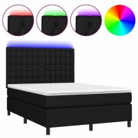 vidaXL Boxspringbett mit Matratze &amp; LED Schwarz 140x190 cm Stoff