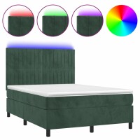 vidaXL Boxspringbett mit Matratze &amp; LED Dunkelgr&uuml;n 140x200 cm Samt