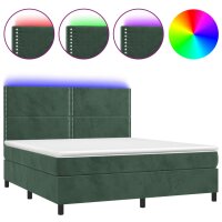 vidaXL Boxspringbett mit Matratze &amp; LED Dunkelgr&uuml;n 160x200 cm Samt