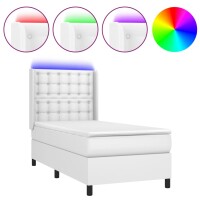 WOWONA Boxspringbett mit Matratze &amp; LED Wei&szlig; 90x190 cm Kunstleder