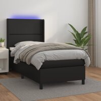 WOWONA Boxspringbett mit Matratze &amp; LED Schwarz 90x190 cm Kunstleder