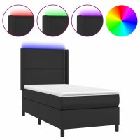 WOWONA Boxspringbett mit Matratze &amp; LED Schwarz 90x190 cm Kunstleder