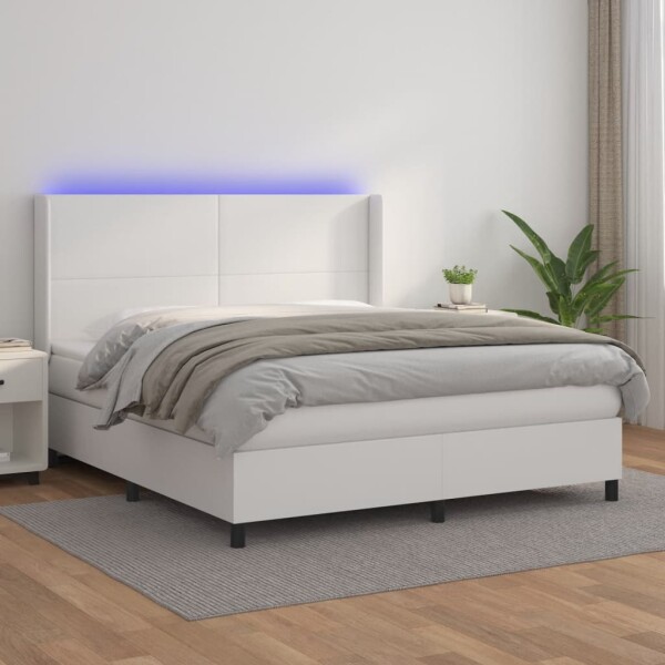 vidaXL Boxspringbett mit Matratze &amp; LED Wei&szlig; 180x200 cm Kunstleder