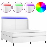 vidaXL Boxspringbett mit Matratze &amp; LED Wei&szlig; 180x200 cm Kunstleder