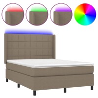 WOWONA Boxspringbett mit Matratze &amp; LED Taupe 140x190 cm Stoff