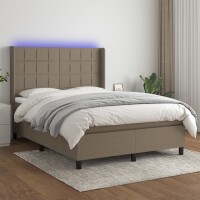 WOWONA Boxspringbett mit Matratze &amp; LED Taupe 140x190 cm Stoff