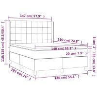 WOWONA Boxspringbett mit Matratze &amp; LED Taupe 140x190 cm Stoff