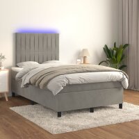 vidaXL Boxspringbett mit Matratze &amp; LED Hellgrau 120x200 cm Samt