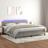 vidaXL Boxspringbett mit Matratze &amp; LED Hellgrau 200x200 cm Samt