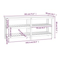 vidaXL Werkbank Schwarz 181x50x80 cm Massivholz Kiefer