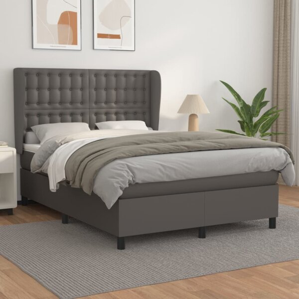 vidaXL Boxspringbett mit Matratze Grau 140x200 cm Kunstleder