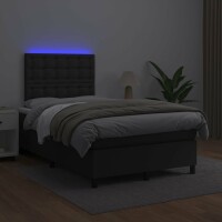 vidaXL Boxspringbett mit Matratze &amp; LED Schwarz 120x200 cm Kunstleder