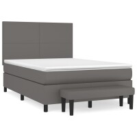 vidaXL Boxspringbett mit Matratze Grau 140x200 cm Kunstleder