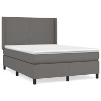 vidaXL Boxspringbett mit Matratze Grau 140x200 cm Kunstleder