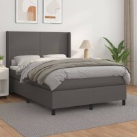 vidaXL Boxspringbett mit Matratze Grau 140x200 cm Kunstleder