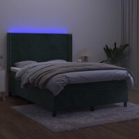 vidaXL Boxspringbett mit Matratze &amp; LED Dunkelgr&uuml;n 140x200 cm Samt