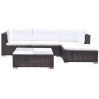 vidaXL 5-tlg. Garten-Lounge-Set mit Kissen Poly Rattan Braun