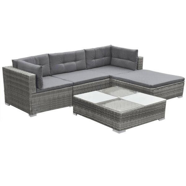 vidaXL 5-tlg. Garten-Lounge-Set mit Kissen Poly Rattan Grau