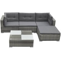 vidaXL 5-tlg. Garten-Lounge-Set mit Kissen Poly Rattan Grau