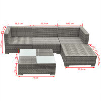 vidaXL 5-tlg. Garten-Lounge-Set mit Kissen Poly Rattan Grau