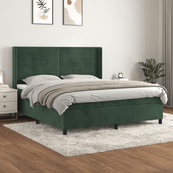 vidaXL Boxspringbett mit Matratze Dunkelgr&uuml;n 180x200 cm Samt