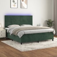 vidaXL Boxspringbett mit Matratze &amp; LED Dunkelgr&uuml;n 180x200 cm Samt