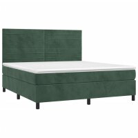 vidaXL Boxspringbett mit Matratze &amp; LED Dunkelgr&uuml;n 180x200 cm Samt