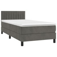 vidaXL Boxspringbett mit Matratze &amp; LED Dunkelgrau 80x200 cm Samt