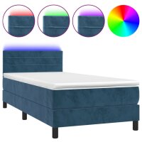 vidaXL Boxspringbett mit Matratze &amp; LED Dunkelblau 80x200 cm Samt