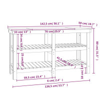 vidaXL Werkbank Grau 142,5x50x80 cm Massivholz Kiefer