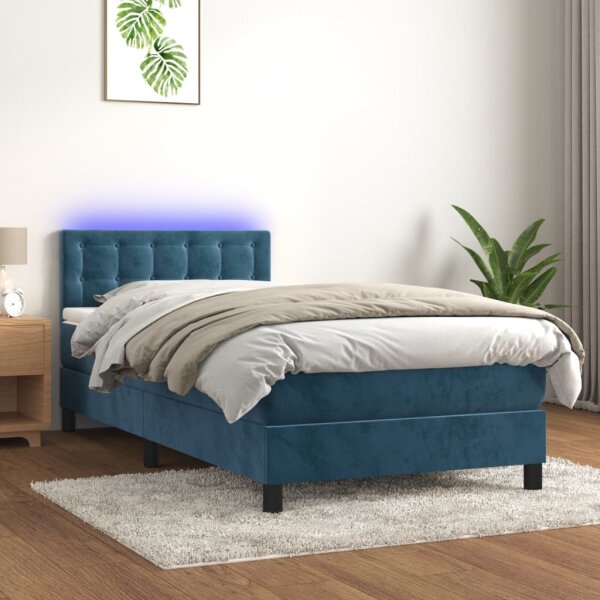 WOWONA Boxspringbett mit Matratze &amp; LED Dunkelblau 80x200 cm Samt