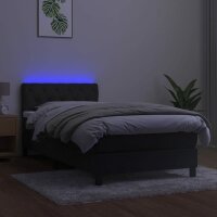 vidaXL Boxspringbett mit Matratze &amp; LED Dunkelgrau 80x200 cm Samt