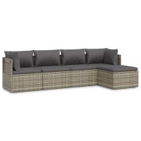 vidaXL 5-tlg. Garten-Lounge-Set mit Kissen Grau Poly Rattan