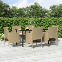 vidaXL 7-tlg. Garten-Essgruppe mit Kissen Beige und Schwarz